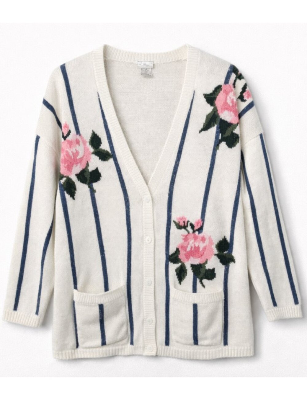 Women's Vintage 80s Rose Ramie Cardigan Size M‎ Sweater Cottagecore Grandmacore